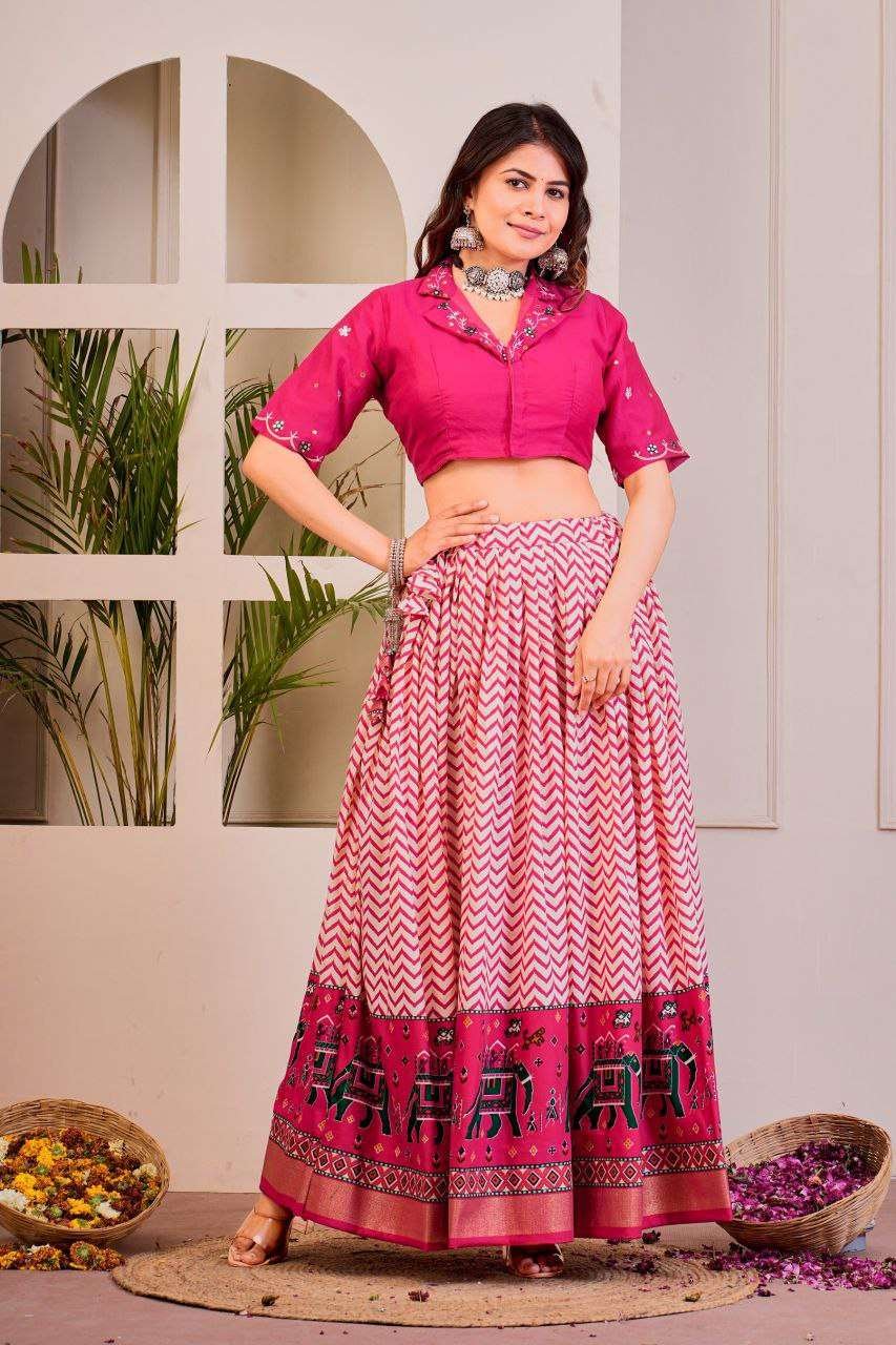 Women's Tussar Silk Patola Print Lehenga Choli Set with Foil Work - Image 30